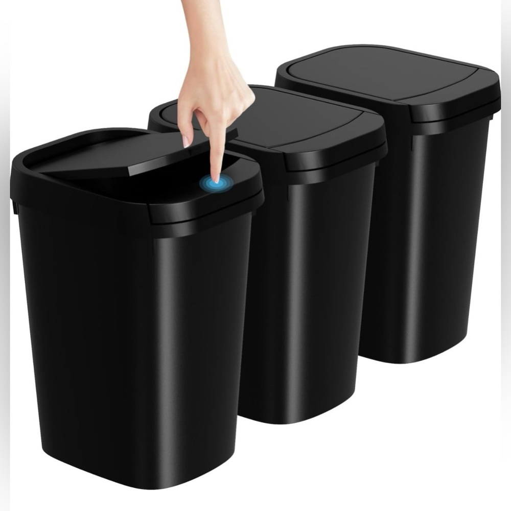3-Pack 2.6 Gal Slim Trash Cans with Pop-Up Lids, 10L Plastic Wastebaskets - NWT